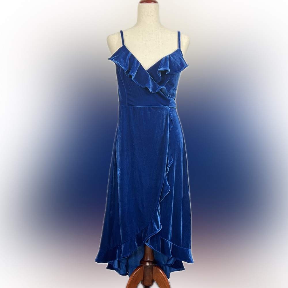 NWT BCBG velvet cobalt blue ruffle dress